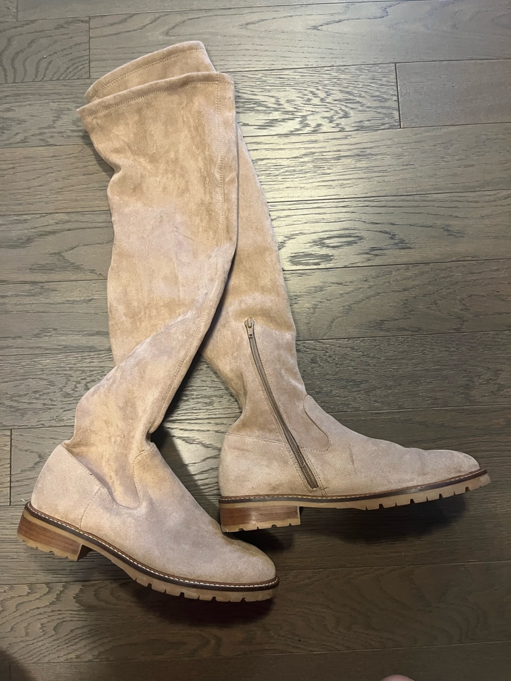 Steve Madden Light Beige Over-the-Knee Suede Zip Boots